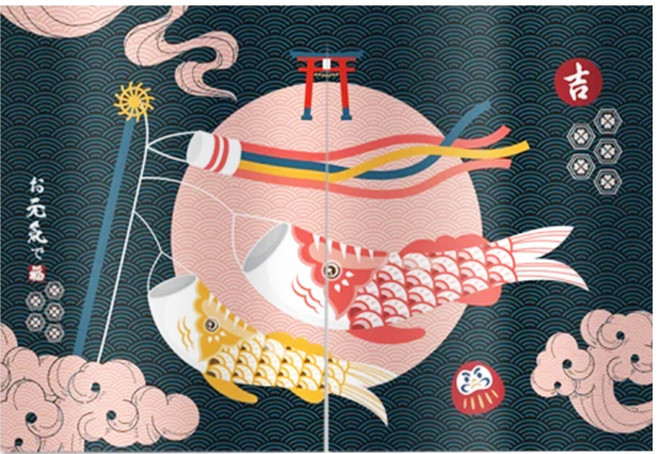 BonBon naturel 日式短門簾, 鯉魚躍龍門 多色