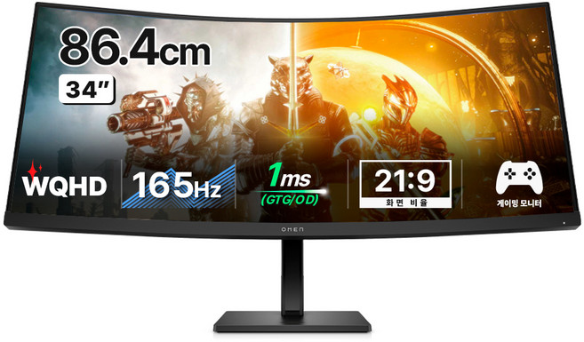 HP WQHD OMEN VA패널 스피커 게이밍 커브드 모니터, 86cm, OMEN 34C