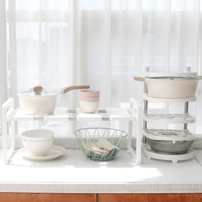 리빙해피 국산 싱크대선반 600 + 뉴후라이팬 스토리지 5단, 화이트