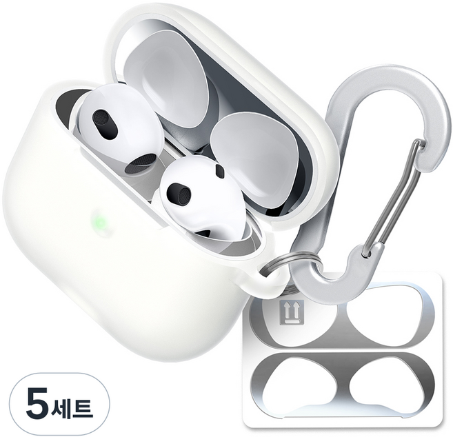 슈퍼디비전 실루엣 반투명 실리콘 케이스 + 키링 + 카라비너 + 철가루방지스티커 세트, 에어팟 4세대, 5세트