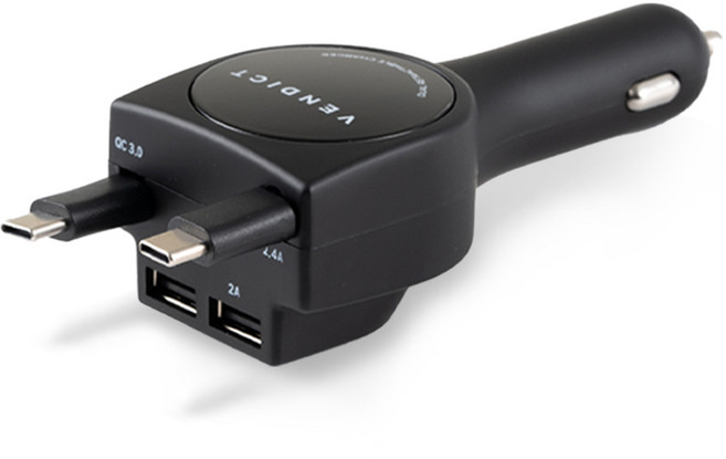 벤딕트 릴타입 시거잭 4in1 C타입 차량용 고속 충전기, VDT-206-C, 블랙