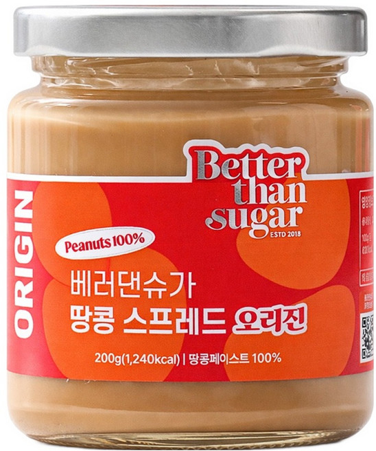 베러댄슈가 땅콩 스프레드 오리진, 1개, 200g