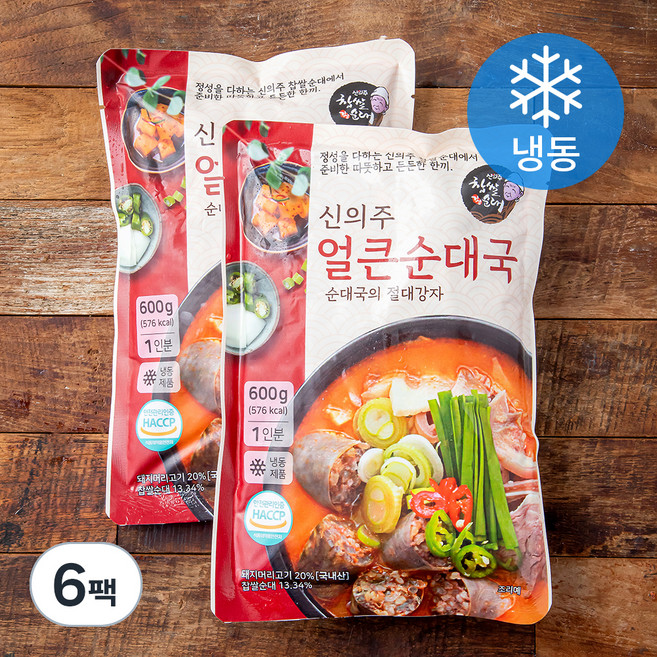 신의주찹쌀순대 얼큰 순대국 (냉동), 600g, 6팩