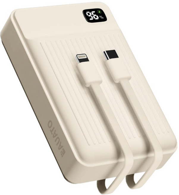 바우아토 고속 입출력 케이블 일체형 미니 대용량 난연 보조배터리 20000mAh C타입 애플8핀 PD 22.5W, 아이보리