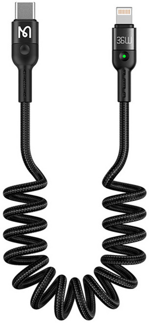 Mcdodo 麥多多 彈簧 Type-C to Lightning 8-pin PD 快速充電線, 黑色, 1個, 1.8m