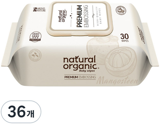 네츄럴오가닉 프리미엄 엠보싱 유아물티슈 휴대캡형, 70g, 30매, 36개