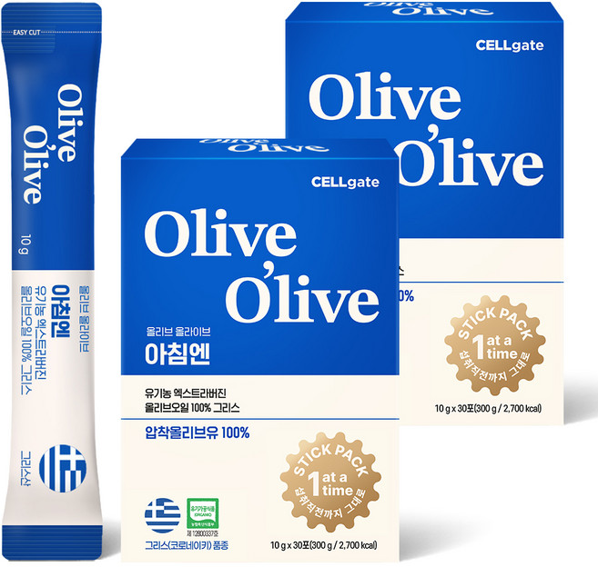 셀게이트 올리브올라이브 아침엔 유기농 엑스트라버진 올리브오일 그리스 30p, 300g, 2개