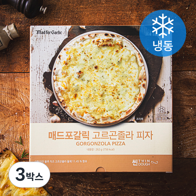 매드포갈릭 고르곤졸라 피자 씬 (냉동), 262g, 1개입, 3박스