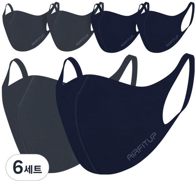 ATEX Air Fit Up 時尚口罩 L 2款 x 3入組, 海軍藍, 海軍藍, 海軍藍, 炭灰色, 炭灰色, 炭灰色, 6套