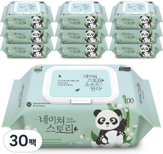 네이쳐스토리 소프트판다 아기물티슈 캡형, 40g, 100매, 30개
