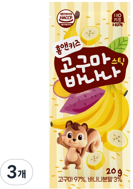 홈앤키즈 고구마스틱, 3개, 20g, 바나나맛
