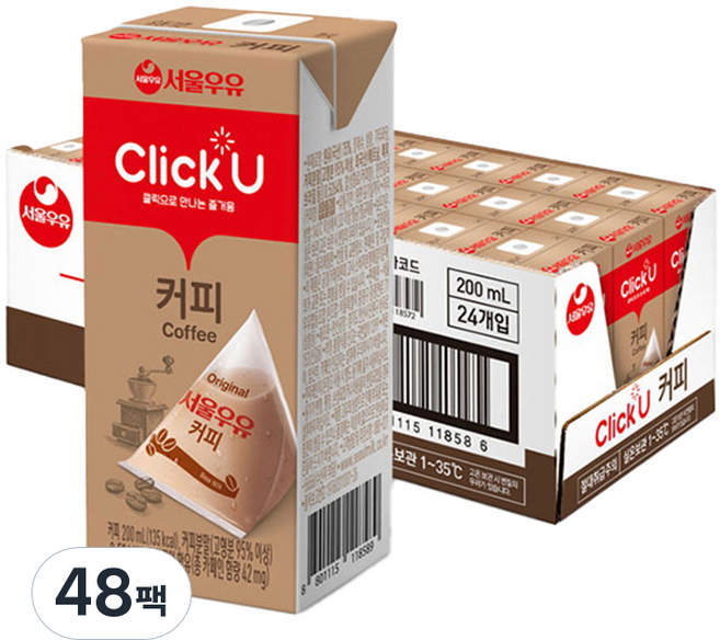클릭유 서울우유 커피, 200ml, 48개