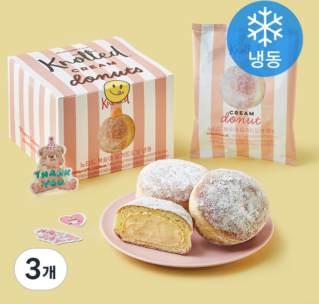 노티드 복숭아 요거트 도넛 (냉동), 100g, 3개, 3개입