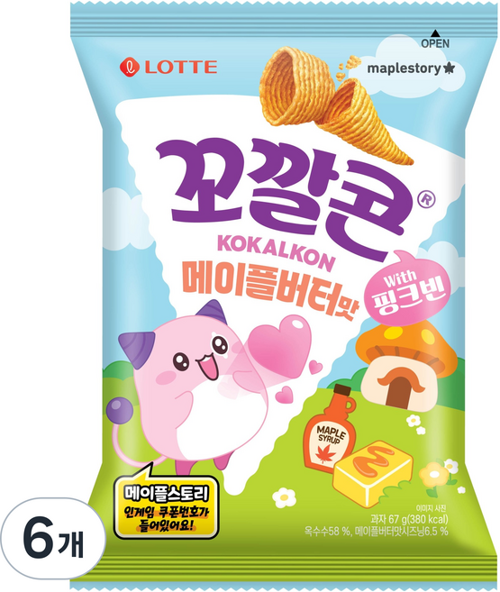 꼬깔콘 메이플스토리 메이플버터맛, 67g, 6개
