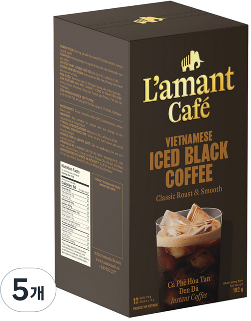 라만트 베트남 르 끌라시끄 2in1 설탕 블랙커피, 16g, 12개입, 5개