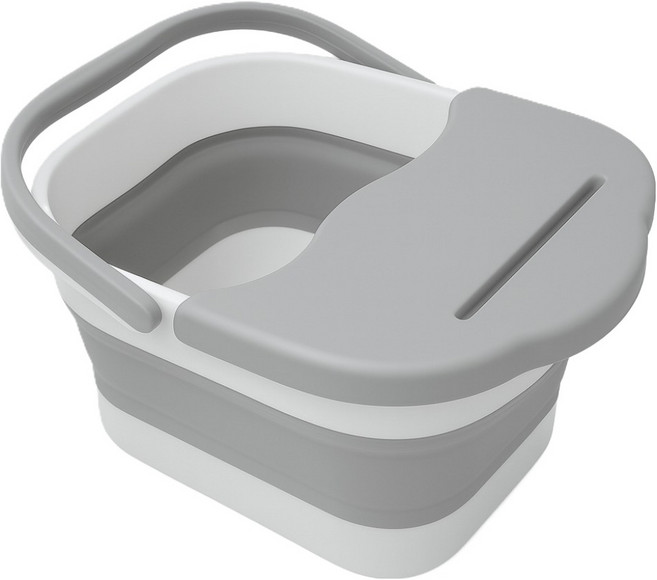 하비티 틈새수납 간편보관 공간절약 덮개 지압 접이식 족욕기 족욕통, 화이트 + 그레이, 1개
