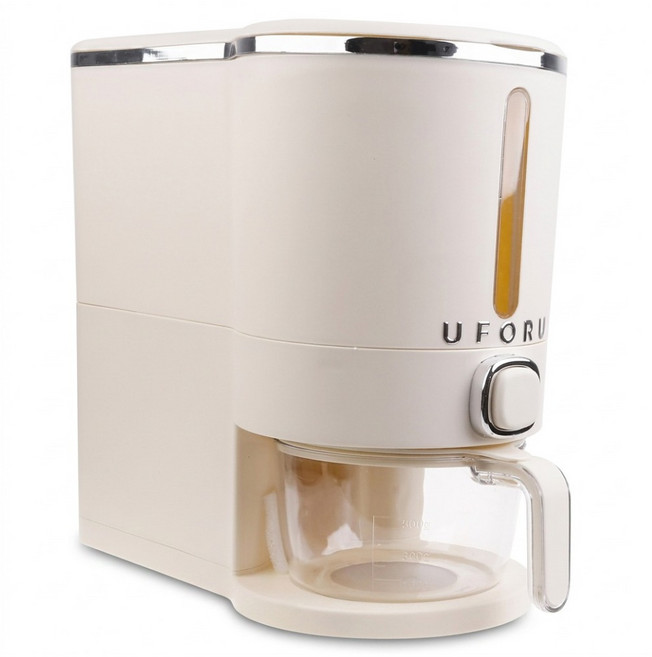 UFORU 按壓式米桶 一鍵取米 防蟲防潮 5kg 附贈米杯 雜糧儲存 米色 1個 31 x 32 x 19cm