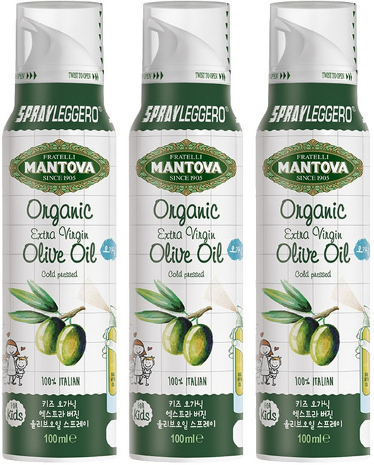 만토바 키즈 유기농 엑스트라 버진 올리브오일 스프레이, 100ml, 3개