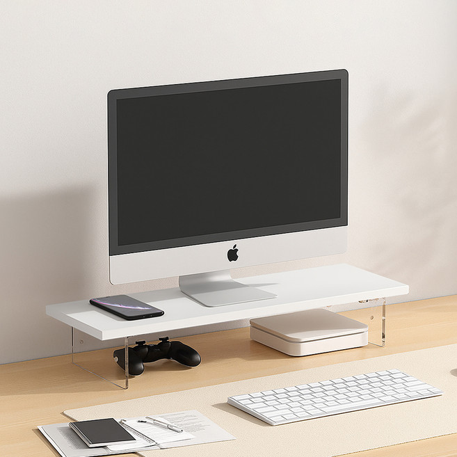 엠디유마켓 프리미엄 싱글 와이드 모니터 받침대, 화이트