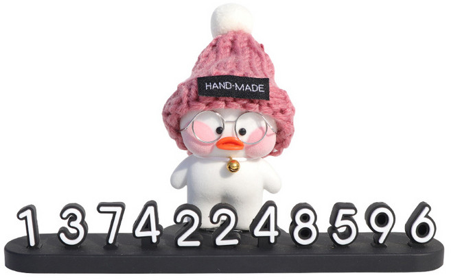 메이크그레이트 귀여운 입체 주차 번호판, 핑크 털모자 쓴 오리, 1개