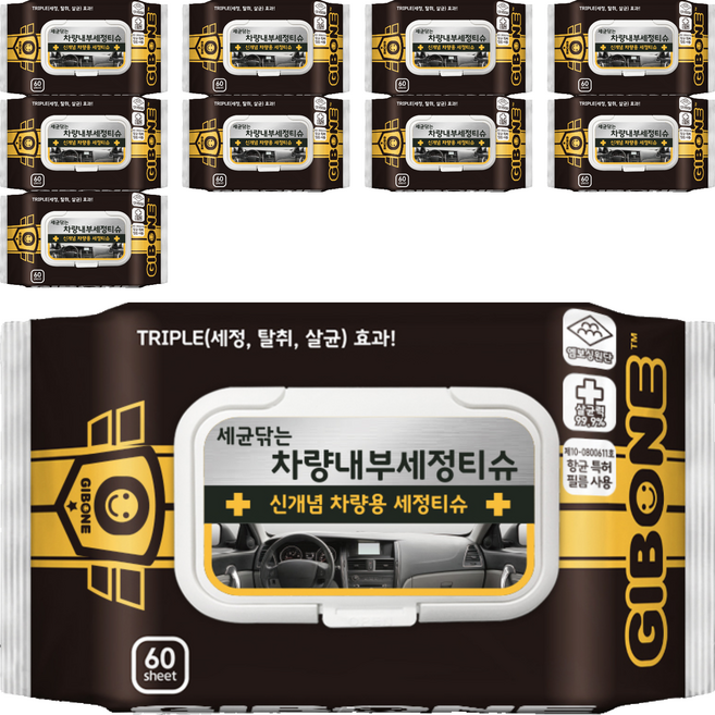 기본에 세균닦는 차량내부 세정티슈, 60개, 10개