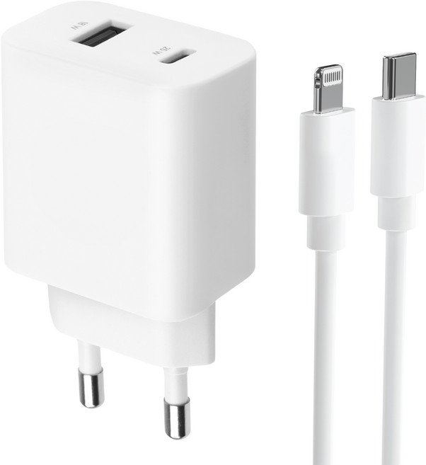 모잇 PD25W 2포트 PPS 초고속충전기 + 8핀 라이트닝 아이폰 케이블 1.3m, 화이트, 1개