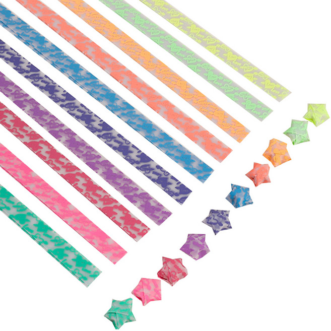 미소로운 이벤트 양면 별 종이접기 멀티페이퍼 야광 원샷, 210개, 10색