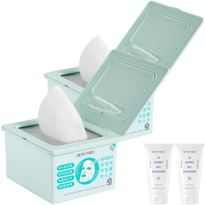 듀이트리 픽 앤 퀵 카밍풀 뽑아쓰는 마스크 + 하이 아미노 클렌징폼 50ml, 2개입, 2개