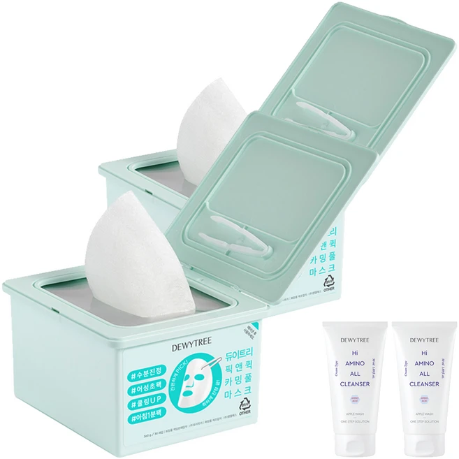 듀이트리 픽 앤 퀵 카밍풀 뽑아쓰는 마스크 + 하이 아미노 클렌징폼 50ml, 2개입, 2개 - 쿠팡