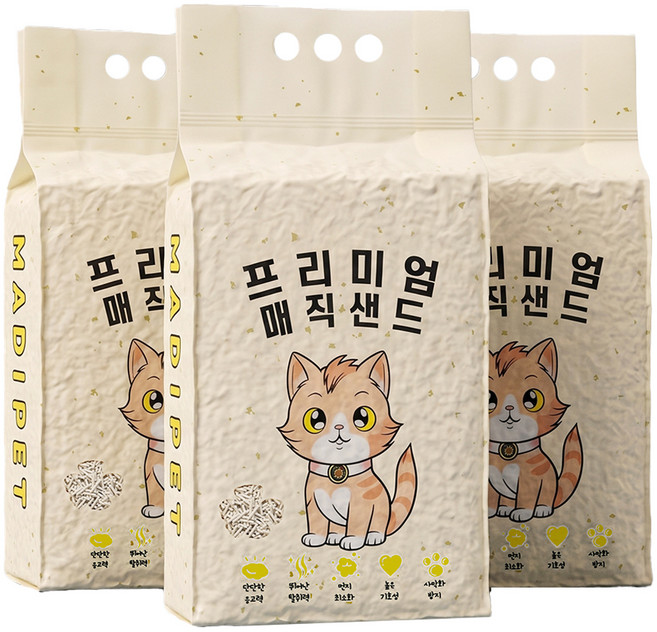 메디펫 고양이 매직 프리미엄 두부 모래, 10L, 3개, 무향