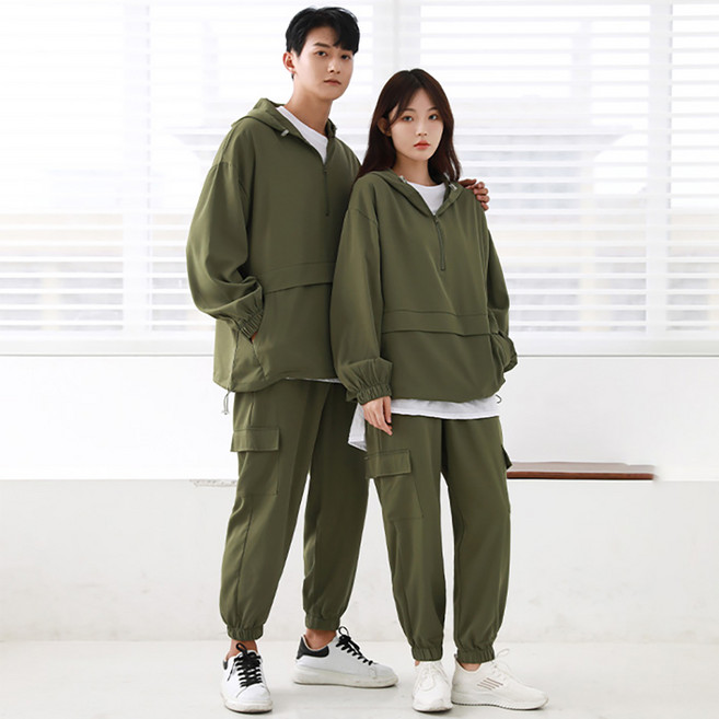 턴키 남녀공용 빅사이즈 오버핏 아노락 바람막이 반집업 후드 + 카고 조거 팬츠 세트 AJ-1190