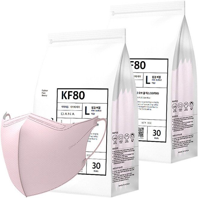다나마스크 오브 쿨 뷰티라인 마스크 대형 KF80, 30개입, 2개, 4 핑크 버블