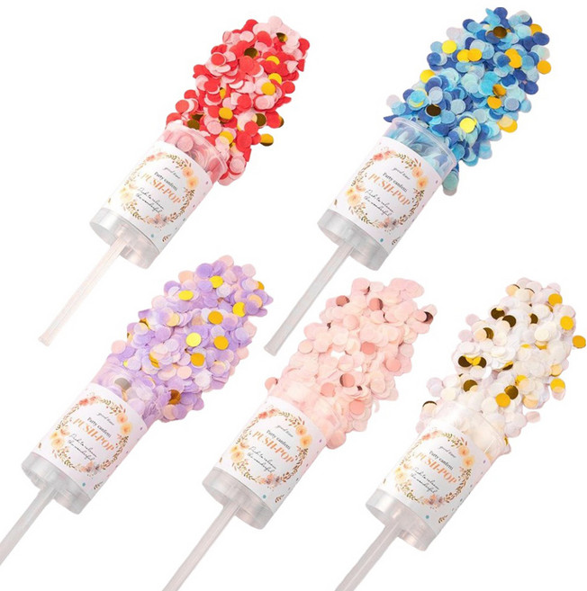 코히모 종이 꽃가루 파티 팝업 컨페티 5W0332 5종 세트, 1세트, 핑크, 퍼플, 블루, 화이트, 레드