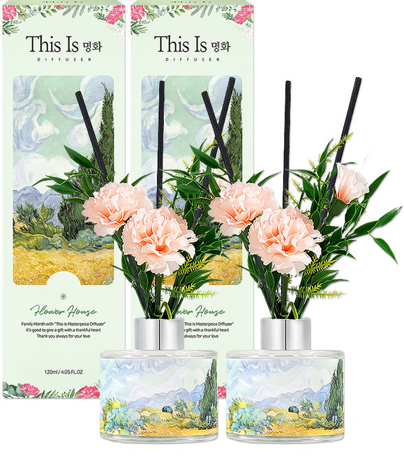 디스이즈명화 카네이션 디퓨저, 플라워하우스, 120ml, 2세트