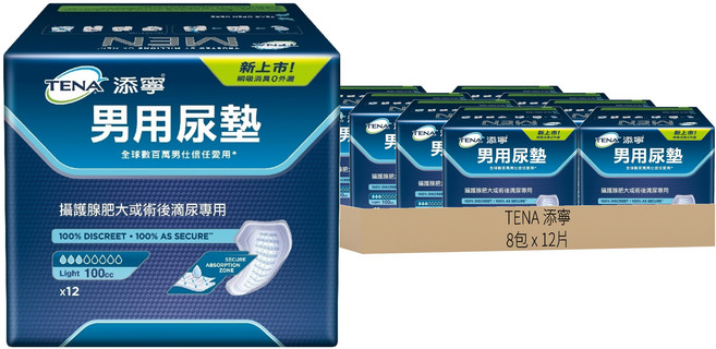 TENA 添寧 男用尿墊, Level1(23cm), 12片, 8包