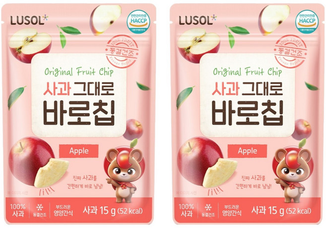 루솔 과일칩 사과 그대로 바로칩, 15g, 2개