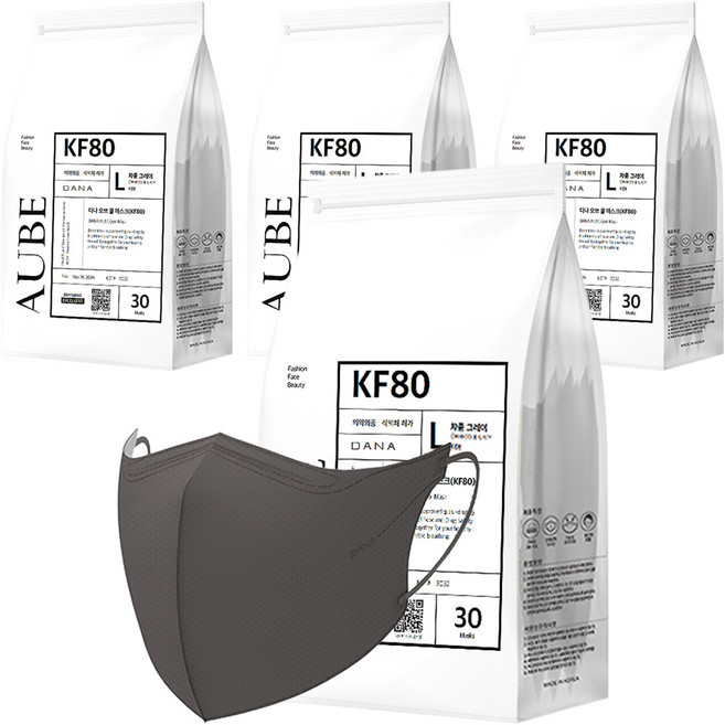 다나마스크 오브 쿨 뷰티라인 마스크 대형 KF80, 30개입, 4개, 12 챠콜 그레이