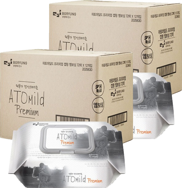 아토마일드 프리미엄 유아물티슈 캡형 70gsm, 70g, 72매, 24개