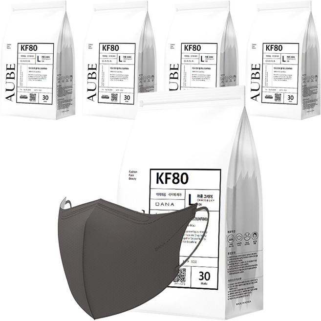 다나마스크 오브 쿨 뷰티라인 마스크 대형 KF80, 30개입, 5개, 12 챠콜 그레이