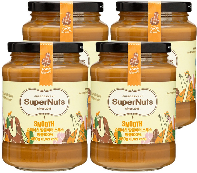 슈퍼너츠 100% 땅콩버터 스무스, 460g, 4개