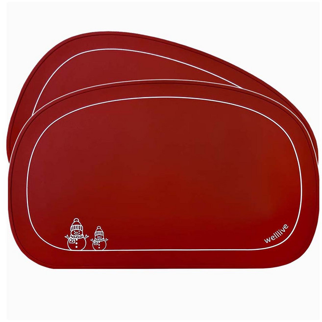 웰라이브 에클랏 실리콘 식탁 테이블매트, 2개, 460 x 280 x 1 mm, 산타레드