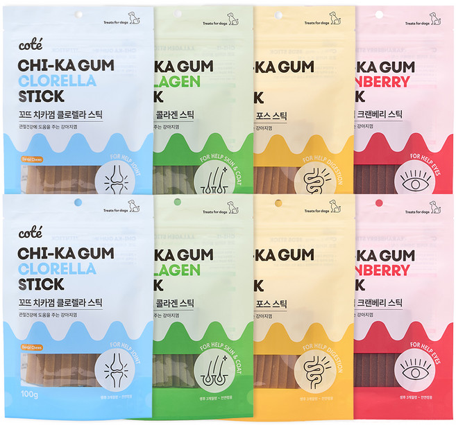 꼬뜨 강아지 치카껌 4종 세트, 혼합맛(크랜베리/포스/콜라겐/클로렐라), 2세트
