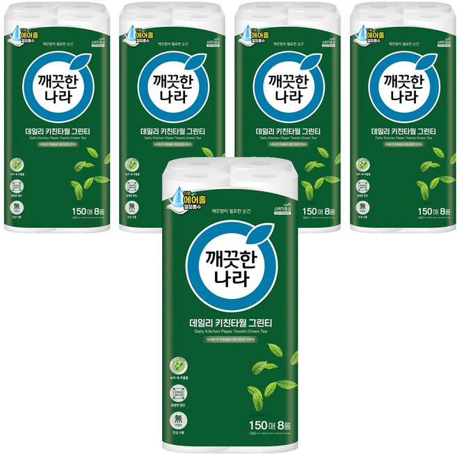 깨끗한나라 데일리 키친타올 그린티, 150매, 40개