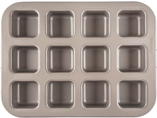 아노마드 미니큐브팬 사각머핀틀 미니식빵몰드 12구 골드, 1개