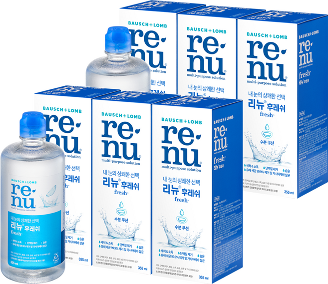 리뉴 후레쉬 렌즈 세정액 + 렌즈케이스 3p, 355ml, 6개