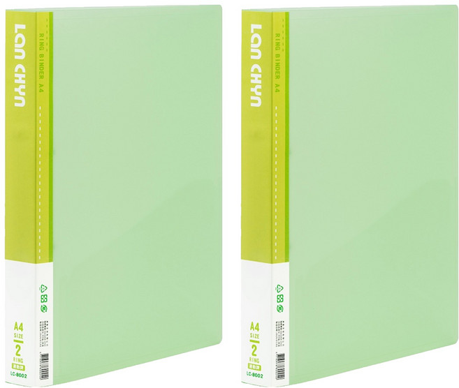 Lan CHYn 連勤牌文具 PP果凍色系二孔1吋圓型夾, 綠色, 2本
