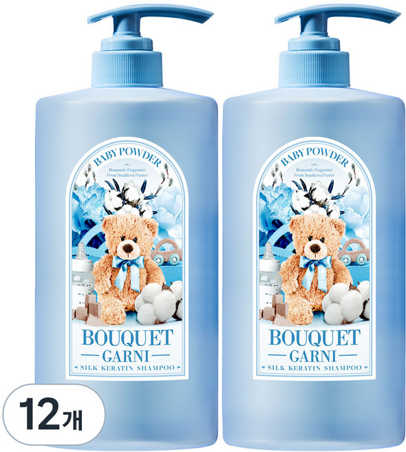 부케가르니 실크 케라틴 샴푸 베이비파우더향, 1L, 12개