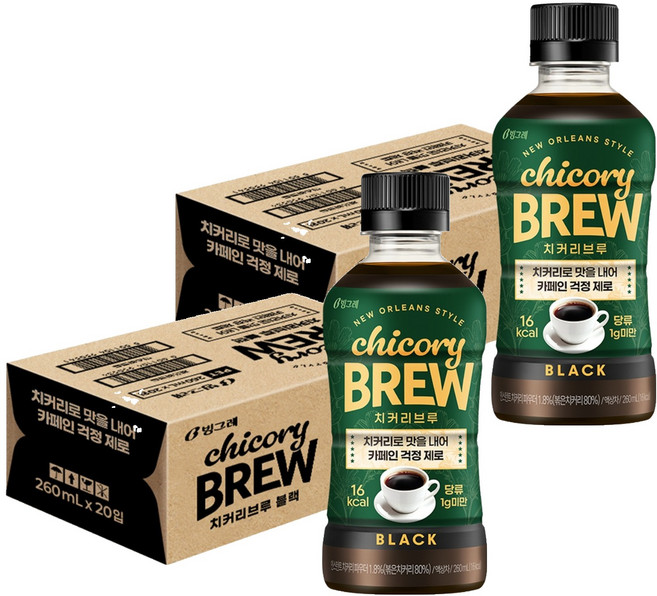 빙그레 치커리브루 블랙, 260ml, 40개