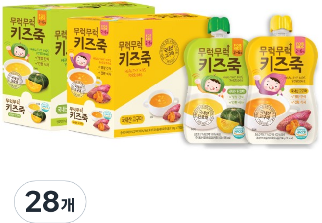 이유케어스 무럭무럭 키즈죽, 단호박, 고구마맛, 28개, 100g