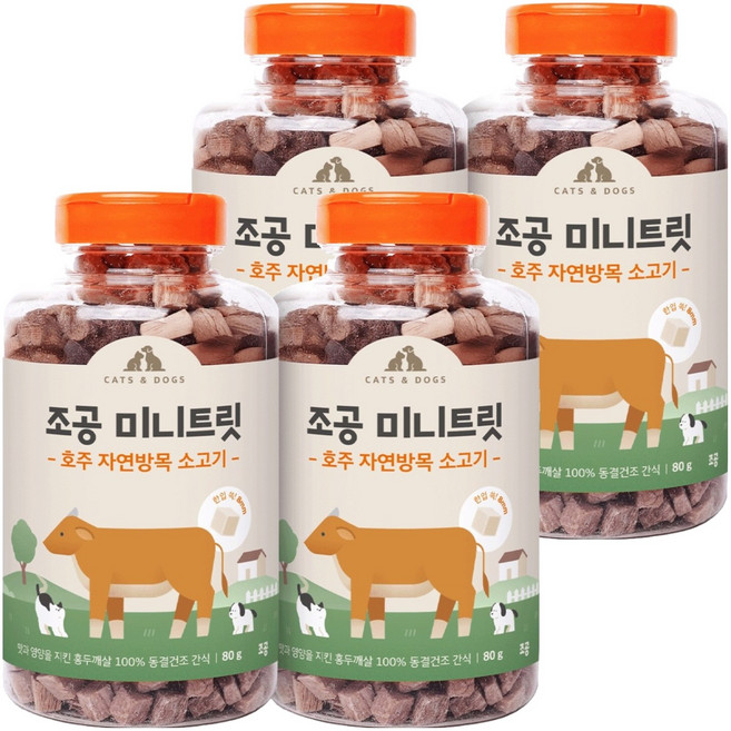 조공 반려동물 미니트릿 동결건조간식, 소고기, 80g, 4개